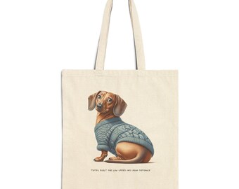 Funny Dachshund Tote Bag with Original Hand-Drawn Art. Gift for Dog Lovers, Pet Owners.