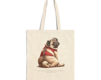 Funny Pug Tote Bag with Original Hand-Drawn Art. Gift for Dog Lovers, Pet Owners.