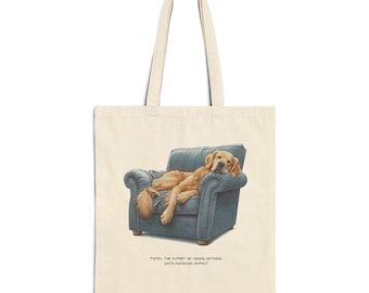 Custom Golden Retriever Design Shopping Tote | Original Art Cotton Canvas Tote | Cute, Fun Dog Hand Drawing Shoulder Bag | Pet Lover Gift