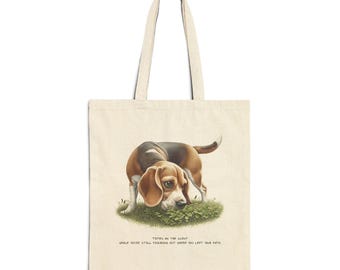 Custom Beagle Drawing Shopping Tote | Original Hand-drawn Dog Art Cotton Canvas Bag | Cute, Fun Dog Picture Shoulder Bag | Pet Lovers Gift