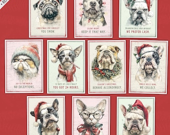 Digital Download Funny Christmas Card Bundle. Set of 10 Hand-drawn Printable Holiday Greeting Cards.