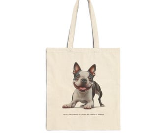 Boston Terrier Tote Bag | Hand-Drawn Dog Art Cotton Canvas