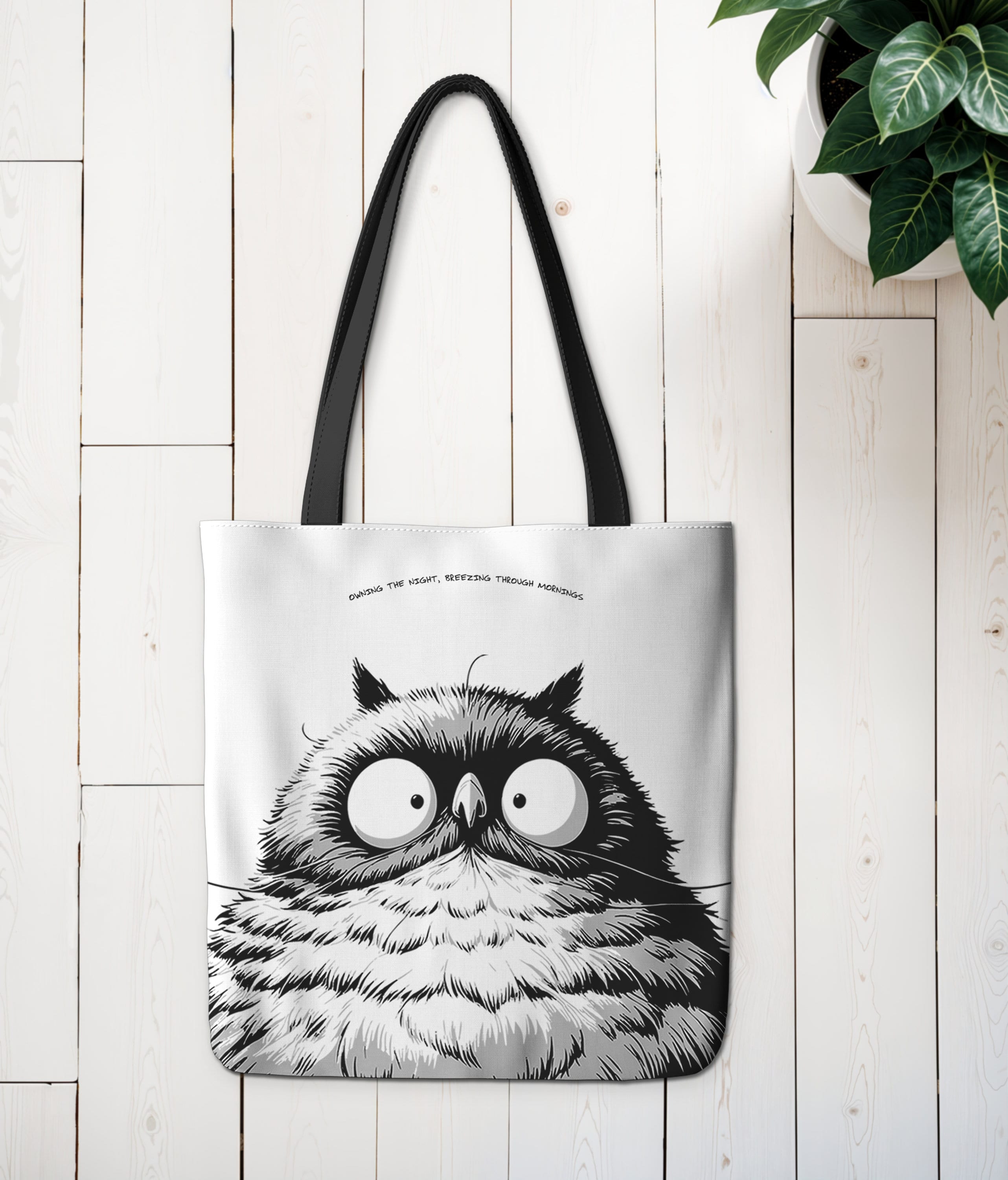 Original owl print shopping tote | Funny, original gift ideas | Handmade artwork shoulder bag | Styl
