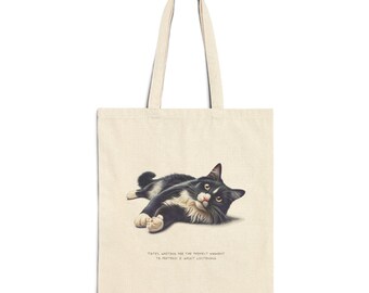 Custom Cat Design Shopping Tote | Domestic Shorthair Art Cotton Canvas Bag | Cute Hand-drawn Tuxedo Cat Shoulder Tote | Pet Lovers Gift