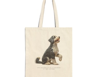 Custom Dog Art Shopping Tote | Original Hand-drawn Bernedoodle Design Shoulder Bag | Fun, Cute Cotton Canvas Bag | Pet, Dog Lover Gift