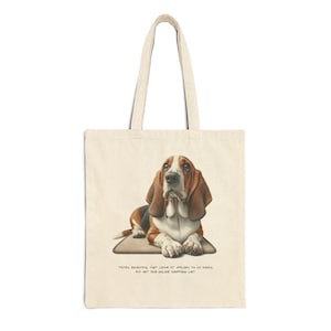 Custom Basset Hound Drawing Shopping Tote | Original Dog Art Cotton Canvas Bag | Fun, Cute Hand Drawing Shoulder Bag | Pet, Dogs Lovers Gift