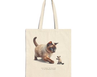 Custom Cat Art Shopping Tote | Original Siamese Cat Design Cotton Canvas Bag | Fun, Cute Hand-drawn Print Shoulder Bag | Pet Lovers Gift