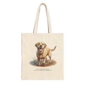 Custom Labrador Retriever Design Shopping Tote | Yellow Lab Drawing Cotton Canvas Tote | Cute, Fun Dog Art Shoulder Bag | Pet Lovers Gift