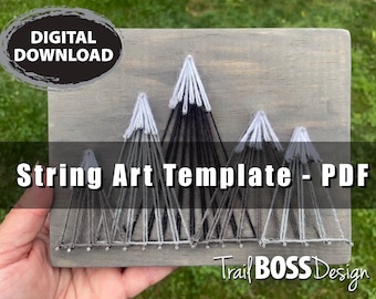 Plantilla de montaña para arte con cuerdas imprimible, descarga instantánea, plantilla de montaña, imprimible, arte con cuerdas DIY, plantilla de arte con cuerdas