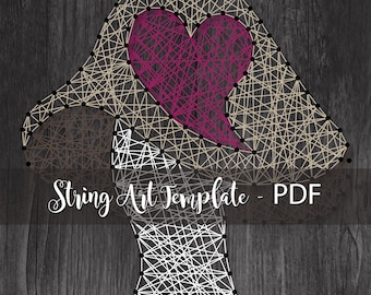 Plantilla de hongo para arte con cuerdas imprimible, descarga instantánea, plantilla de hongo, imprimible, arte con cuerdas DIY, plantilla de arte con cuerdas