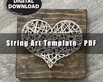 Plantilla de corazones de hilo para imprimir, fácil y rápido (varios tamaños), plantilla de corazón, corazones imprimibles, arte de hilo DIY, plantilla de arte de hilo