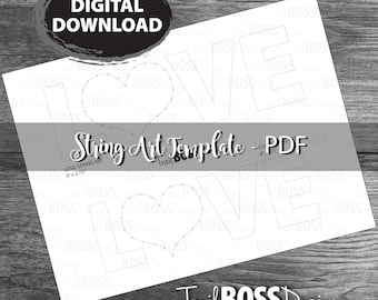 Plantilla de arte con hilos de amor para imprimir de forma rápida y sencilla. Descarga instantánea. Plantilla de amor. Imprimible. Arte con hilos para hacer tú mismo.