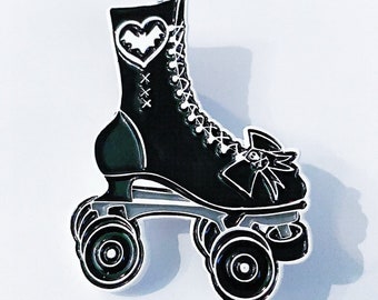 Gothic Black Roller Skate Ename Pin