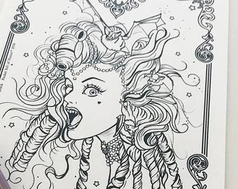 Vampire Girl Coloring Page: Bat Girl Art, Human Made Illustration (Instant Download)