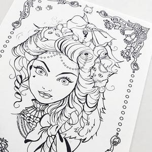 Instant Download Coloring Book Cat Lady Coloring Page Pocket Etsy