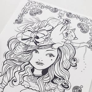 Coloring Page INSTANT DOWNLOAD Coloring book Cat Hat Girl Coloring Page Pocket Full of Posiez