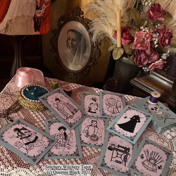Art Tarot Deck Stitchery Witchery Sewing Victorian Inspired Oringal Artwork and Illustration Drawings 100% Human Made Art