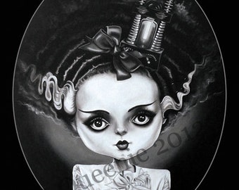 Lámina artística de La novia de Frankenstein: Impresión giclée sobre lienzo (5,75 x 4,75 pulgadas)