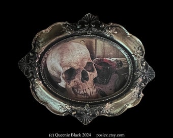 Vampire Skull Gothic Giclee 5x4 inch Mini Gold Framed Canvas Print
