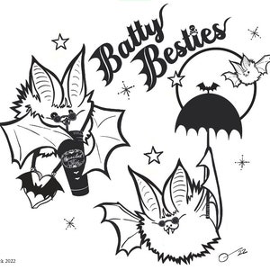 Art Original  Batty Besties 5x7 Postcard Painting  Illustraion  Drawing