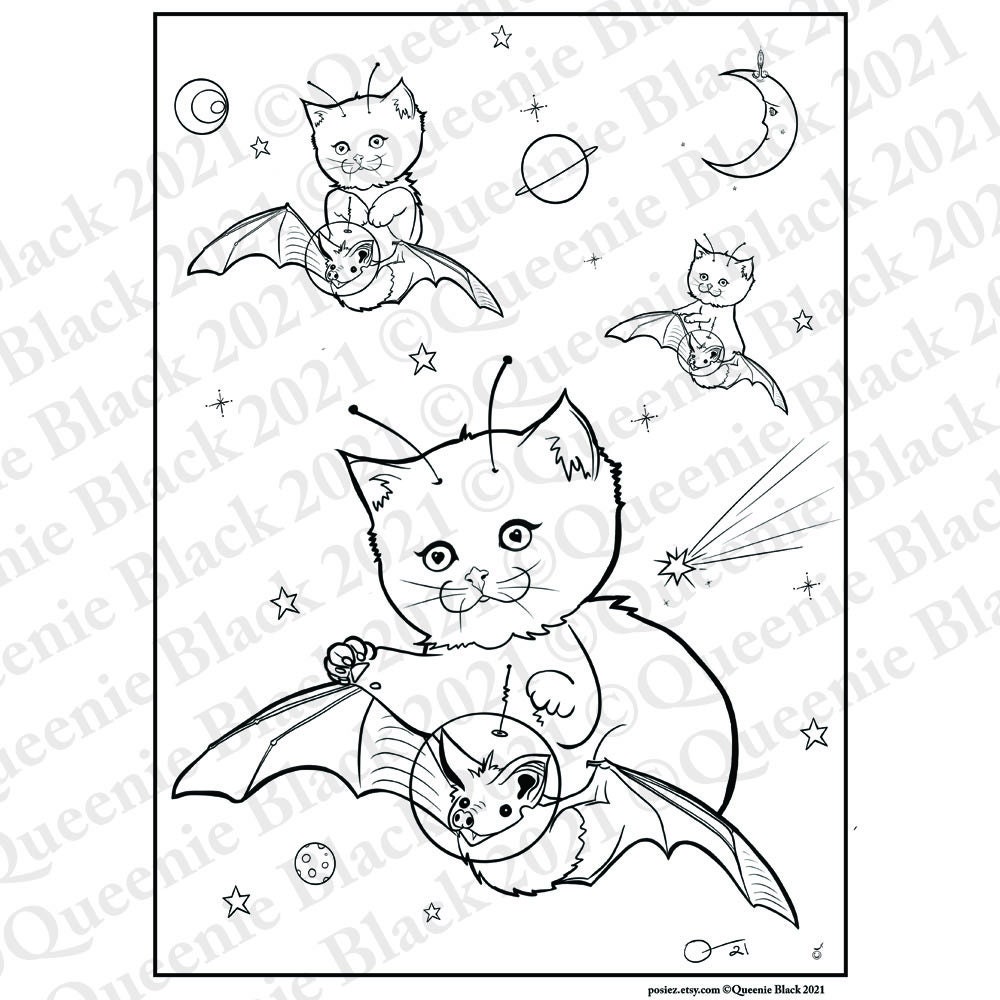 Alien Cat Bat Coloring Page – Pocket Full of Posiez (digital Download ...