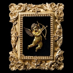 Querubines dorados hechos a mano, decoración barroca enmarcada en terciopelo