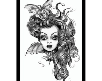 Bat Vampire Girl 6  5x7 Art Card