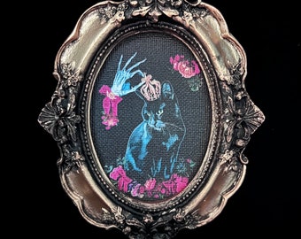 Black Cat Crown Art: Mini Victorian Framed Canvas Print .Charming Human Made Art
