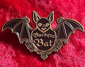 Baroque Bat Black and Gold Enamel Rococo Lapel Gothic Accessory Pin Romantic