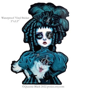 Art Blue Hair Pirate Girl with Cat  Waterproof High Quality Vinyl Sticker Drawing Illustration Painting