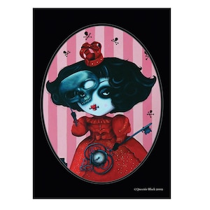 Masque Lyllionia de la mort rouge 5 x 7 cartes d'art peinture illustraion dessin
