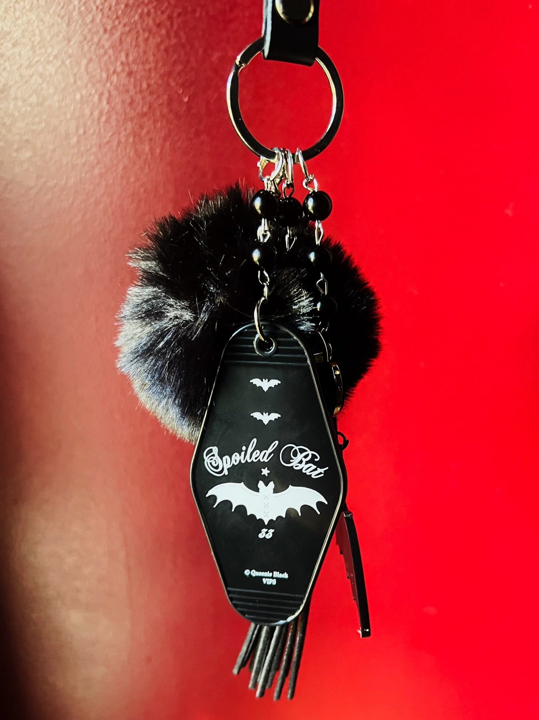 Spoiled Bat Puffball Goth Keychain With Obsidian and Bat Charms Etsy