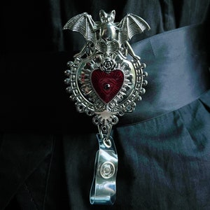 Handmade Bat Red Heart Retractable Badge Reel