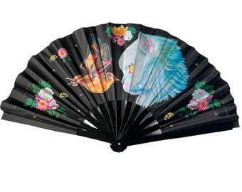 Large Hand Fan Cat and Bat Beautiful Flowers Festival Home Decor Sun Shade