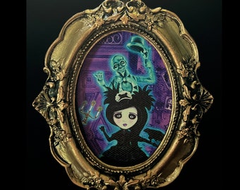 Haunted Mansion 5x4 inch Mini Gold Framed Canvas Hitchhiking Ghost