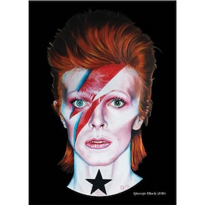 Pintura original de retrato en homenaje a Bowie, TARJETA DE ARTE DE 5 X 7, IMPRESIÓN, Pintura, Ilustración, Dibujo
