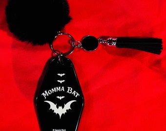 Mini Momma Bat Puffball Goth Keychain