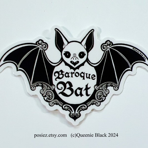 Baroque Bat Black and White Small  Gothic Waterproof High Quality Vinyl Sticker