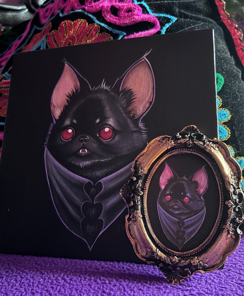 Framed Mini Art Baby Purple Bat Mini Gold Baroque Victorian Framed