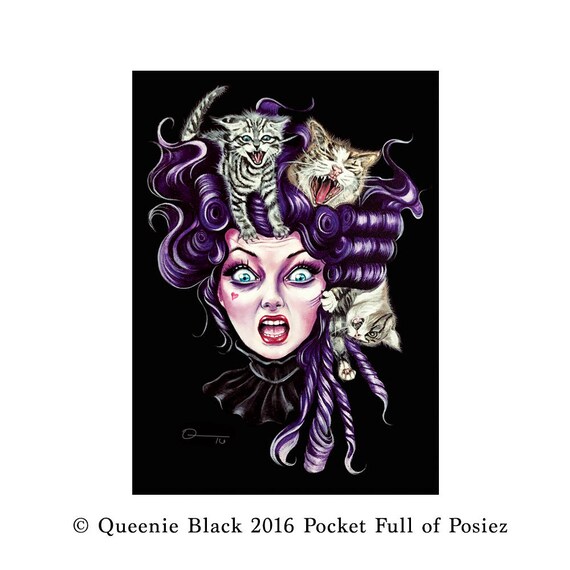 Cat Lady 5x7 Art Card Print Crazy Cat Lady Parody Art Purple Etsy