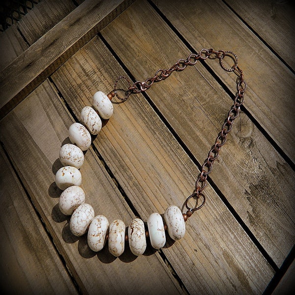 ON SALE- Great White Buffalo, Western Cowgirl Southwestern Boho White Turquoise Stone Necklace