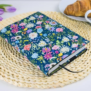 Adjustable book cover - floral bookcase - cotton satin dust jackets for books - great gift for readers