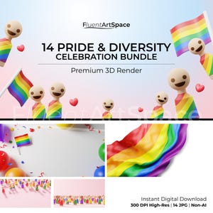 14 Pride Vielfalt 3D Feier Bundle, Regenbogen Flagge Szenen, Charakter Hintergründe (Digitaler Download)