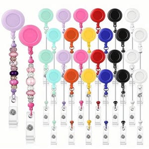 best selling  set of 6 beadable retractable badge ID holders, bubblegum beads, bead craft, beadables