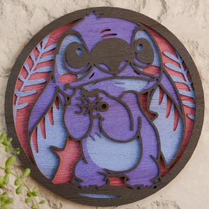 SVG de Alienígena Azul em Camadas | Desenho Animado Bonito Recortado a Laser | Painel de Parede 3D | Decoração de Alienígena Tropical | Presente Temático para a Família Disneylândia | Arquivos Digitais