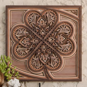 Vierblättriges Kleeblatt Mandala SVG | Geschichtete Glückskleeblatt Laser Cut Datei | 3D Holzwand Kunst Cricut Glowforge Design | St. Patrick's Day Dekor