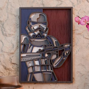 Conception prête pour le laser | Stormtrooper multicouche | Art 3D Star Wars | Fichiers numériques svg ai dxf cdr eps dwg | Artisanat en bois CNC | Découpe Cricut