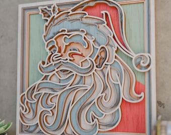 Kerstman-svg | Gelaagde 3D-mandala | Lasergesneden kerstontwerp | Xtool, Cricut, Glowforge | Kunst feestdagen | Digitale bestanden
