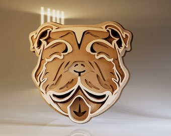 Bulldog Face SVG, Multilayer Dog, Laser Cutting Design, Glowforge Files, Cricut Crafts, Papercut Template, Instant Digital Download