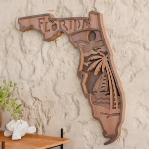 Florida Karte mit Ebenen SVG | Küstenzustand Laser Cut Wanddekor | 3D Strand Thema Panel | Tropische Geschenkidee | Digitale Datei | Cricut & Glowforge